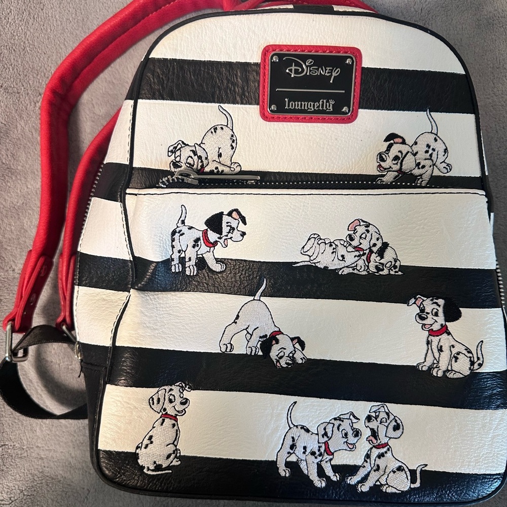 Disney Loungefly 101 Dalmatian Striped Bag with Red Trim